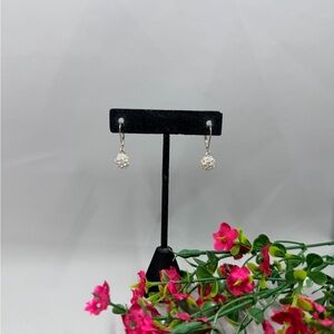 Sterling Silver Plated Clear Crystal Pavé Ball Drop Dangle Earrings